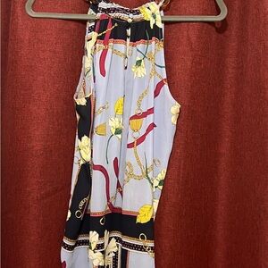 7th Avenue NY & Co Chain Strap Halter Top Medium Scarf Print Sleeveless Summer